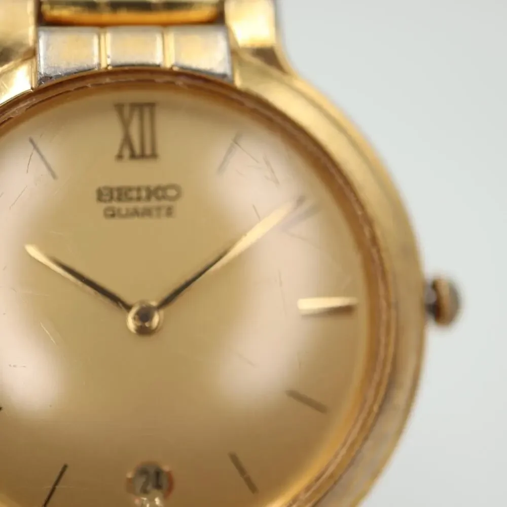 Vintage Seiko Gold Tone Watch Unisex 32mm Date Dial 7N29-6090 w New Battery